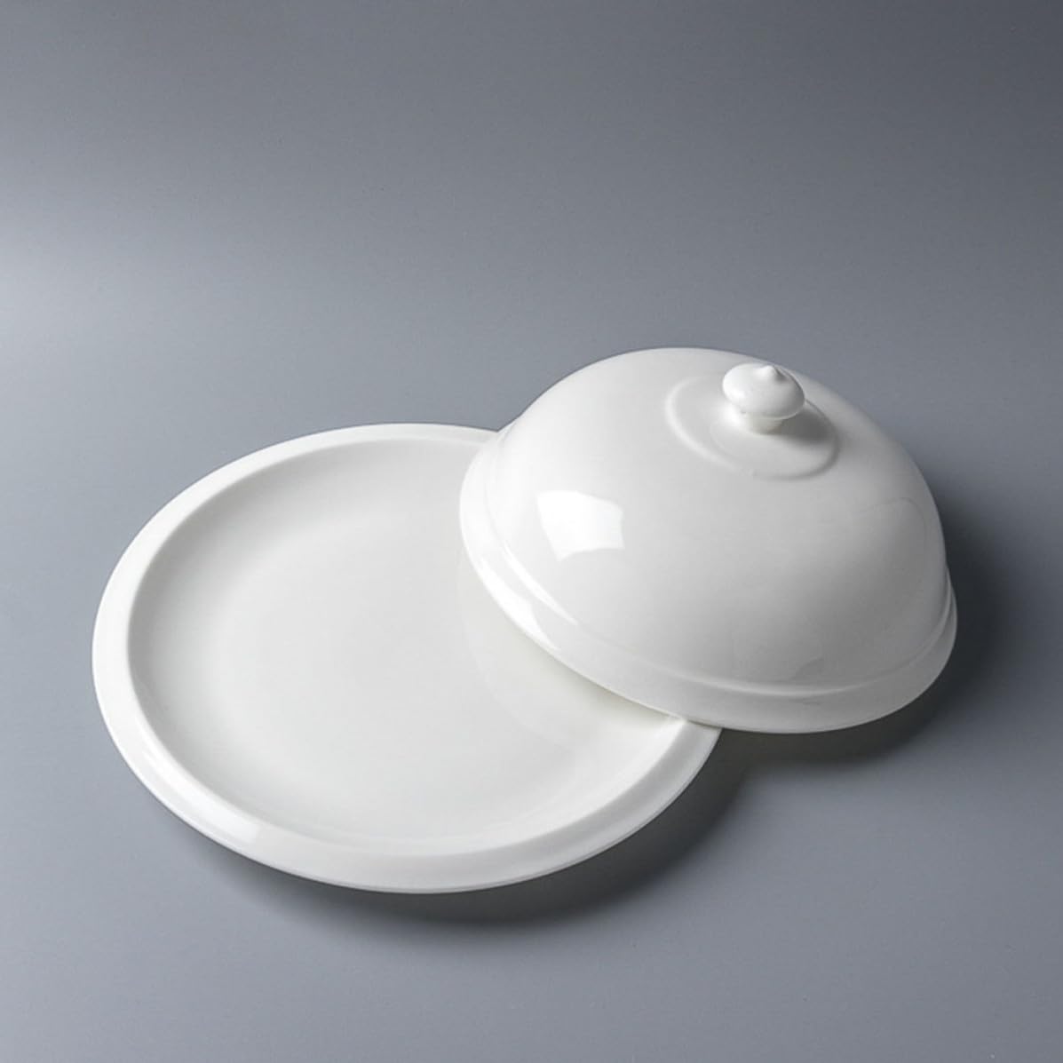 Abaodam Plato Cerámico para Cocina con Tapa Blanco Puro Plato Francés para Steak y Postres Vajilla Doméstica Versátil para Aperitivos y Comidas Hogar y Restaurante