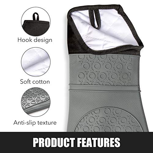 IMILLET Oven Mitts and Pot Holders Set, 4-Piece Set Silicone Heat Resistant Oven Mitts, Extra Long Oven Gloves, Oven Mitts and Pot Pads Kitchen Gloves with No-Slip Flexible for Baking Cooking Grey - Thumbnail 5
