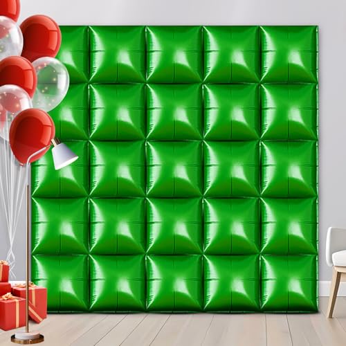 25 PCS 19inches Dark Green Square Foil Balloons Wall | Double Sided Cube Balloons Tunnel Arch Kit - Ideal for Birthday, Wedding, Anniversary Background Decorations(Dark Green)
