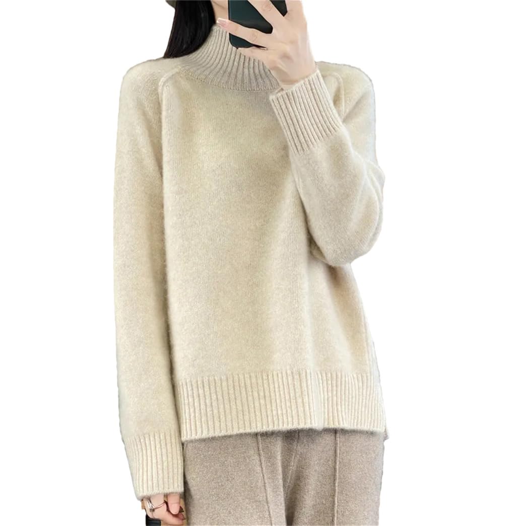 Maglione da donna in lana a collo alto in tinta unita maglione lavorato a maglia sciolto e pigro