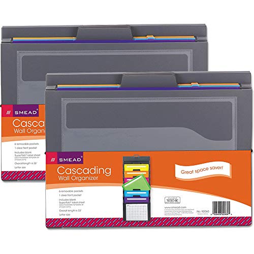 Smead Cascading Wall Organizer, 6 Pockets, Letter Size, Gray/Bright (92060) 2-Pack