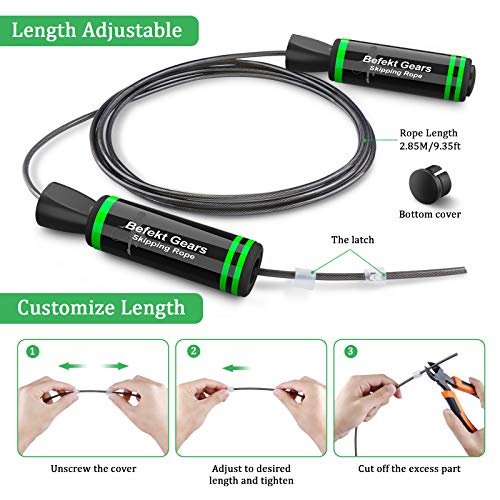 Befekt Gears Speed Rope Springtouw, verstelbaar met kogellagers en zachte schuimrubberen handgreep, in lengte verstelbaar, jump rope touwspringen voor fitnesstraining, afvallen, voor kinderen en volwassenen