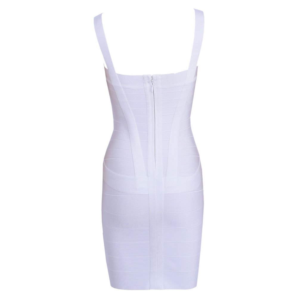 Women's Spaghetti Strap Rayon Mini Bodycon Bandage Dress(M,Bianco)