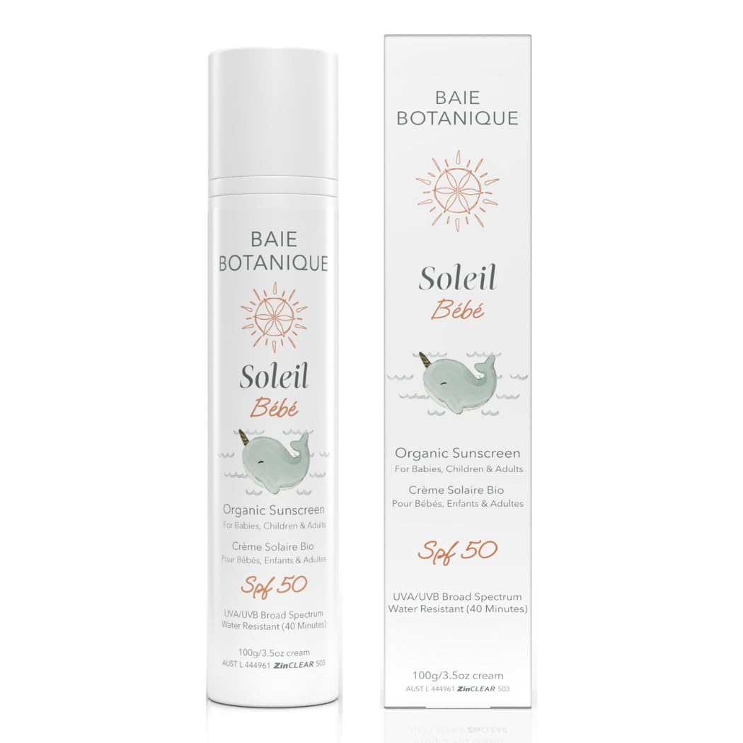 – NEW - Baie Botanique Soleil Bébé - Organic Non-Toxic Mineral Baby & Children Sunscreen SPF 50 - Sunflower & Jojoba - Unscented - Natural - Vegan - No White Cast - Reef Safe - UVA/UVB - 100g