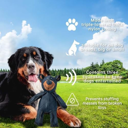 Unzerbrechliches Bären-Hundespielzeug, quietschendes Plüsch-Hundespielzeug, kaufest, unzerstörbares und robustes Bärenspielzeug, geeignet für aggressive Kauer und Begleithunde (blau)