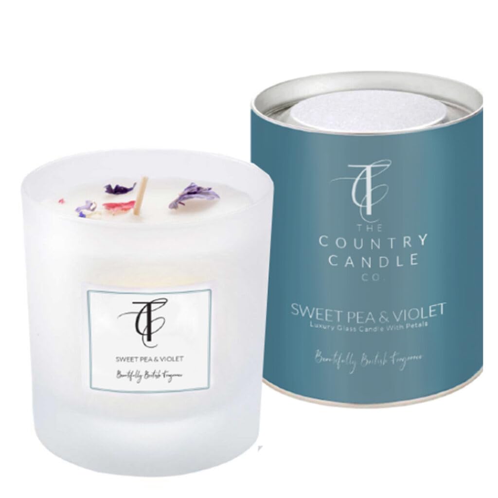 The Country Candle Company Pastels Glass Candle – Sweet Pea and Violet Scented, Up to 50 Hours Burn Time