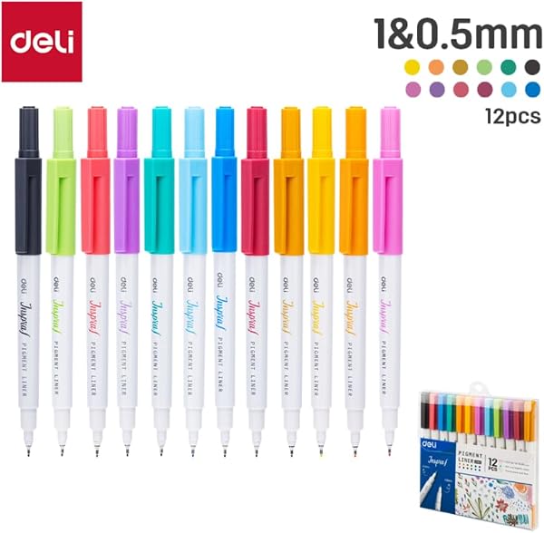 Deli Pigment Liner 0,5mm-1mm 12'li Renkli Kutu