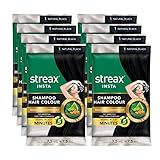 Streax Insta Shampoo Hair Colour for Men & Women, Natural Black, 25ml (Pack of 10) | Enriched with Almond Oil & Noni Extracts | Long-Lasting Instant Colour