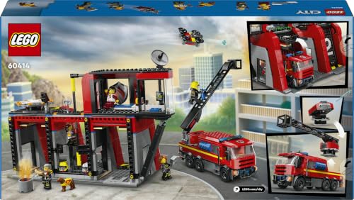 LEGO City La Caserne et Le Camion de Pompiers, Jouet de Figurine de Chien et 5 Minifigurines, Jeu Imaginatif et d'action, Cadeau d'anniversaire pour Garçons et Filles Dès 6 Ans 60414