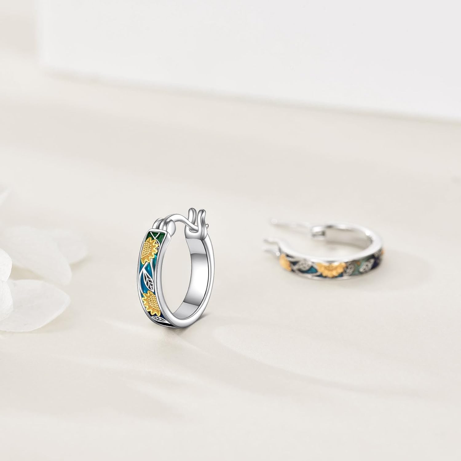 CRMAD Sunflower/daisy/ladybug/lotus/feather/rose/tulip Earrings for Women Sterling Silver Hoop Earrings Birthday Gifts for Women - Image 3