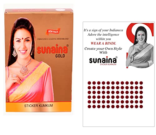 Image of Sunaina New Gold Sticker Kumkum Forehead Dark Red Round Pottu Bindis Velvet Bindi Box With 15 Cards /Flaps For Women & Girls (GDR-6 (5MM))