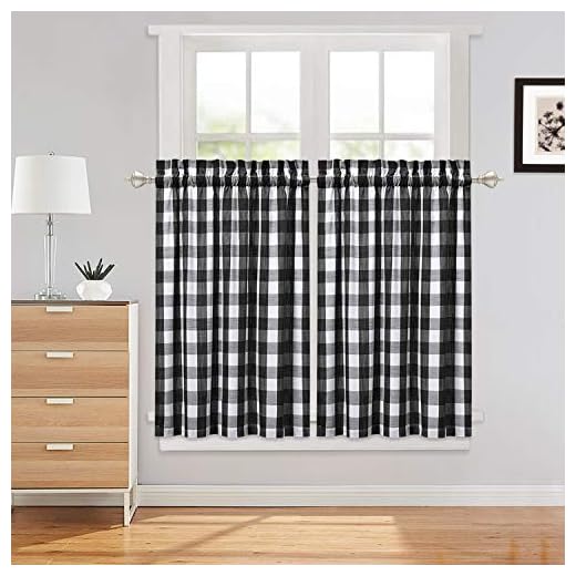 Haperlare Kitchen Curtains, Black and White Buffalo Checker Bathroom Window Curtain, Plaid Gingham Yarn Dyed Cafe Curtains Rod Pocket Half Window Treatment Set Short Curtains, 28" x 36", Set of 2