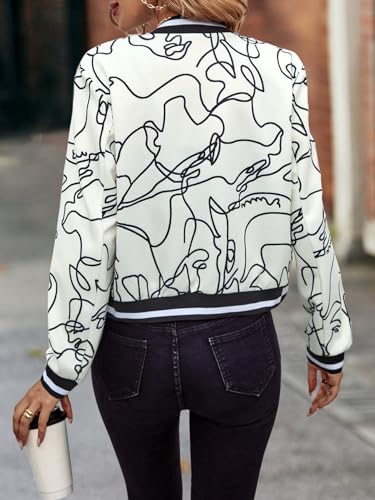 WDIRARA Women's Figure Print Long Sleeve Zip Up Bomber Jacket Colorblock Baseball Collar Drop Shoulder Coat Outerwear2