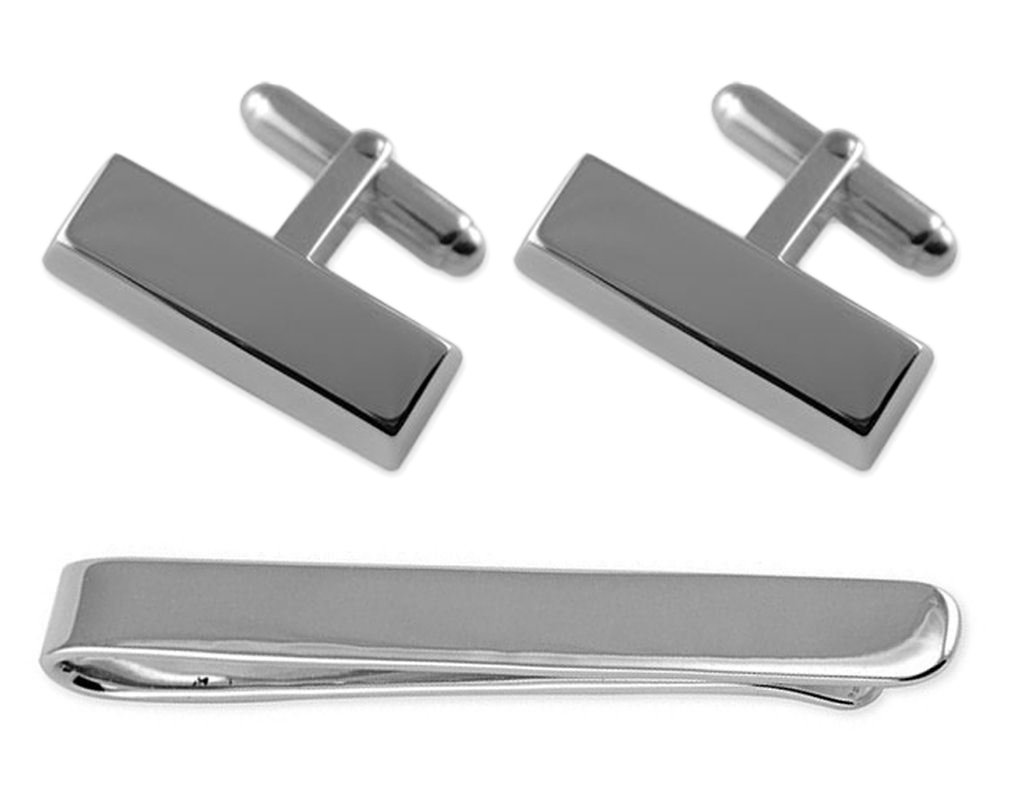 Gemelos de plata de ley en forma de lingote con pasador de corbata y caja 5