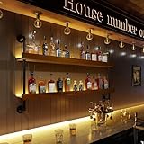 Anynice Wall Mounted Wine Rack with LED Light, LED Industrial Pipe Wine Shelf, 2-Tier Hanging Bottle Rack, Bar Storage Shelf for Bottles (Walnut Brown, 48")