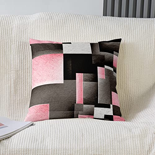 Loussiesd Pink Grey Black Buffalo Check Reversible Throw Pillow Covers Kids Geometric Pillow Covers Home Decor for Square Cushion Covers Set of 2 Plaid Modern Abstract Art 16x16 Inch - Image 2