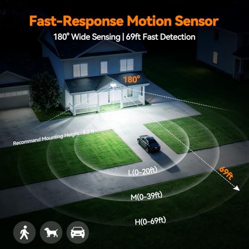 85W 10000LM Motion Sensor Outdoor Lights, 4-Head Super Bright LED Security Light, 5000K Daylight, IP65 Waterproof Hardwired Motion Detector Flood Lights Outdoor for Garage, Yard (White) - Image 4