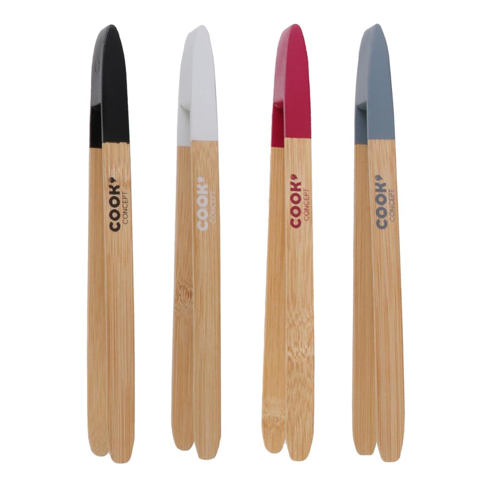 COOK CONCEPT - KU6119 - Aimentee Resistant Bamboo Toast Toast Toast Grate Kitchen Utensil Tongs - Random Colours - 4 x 1.5 x 24.5 cm, Brown, White/Brown, Burgundy/Brown, Black