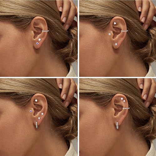 JeweBella 12 Paires Lot Boucles d'Oreilles Femme Acier Inoxydable Argent – vue 6