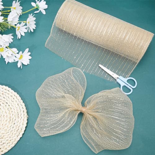 GORGECRAFT 10 Yards Natural Burlap Mesh Ribbon 26cm Wide Glitter Metallic Foil Christmas Tree Jute Burlap Fabric Spool Rolls for Fall Wreath Swags Supplies Wedding Decor Gift Wrapping - Image 4