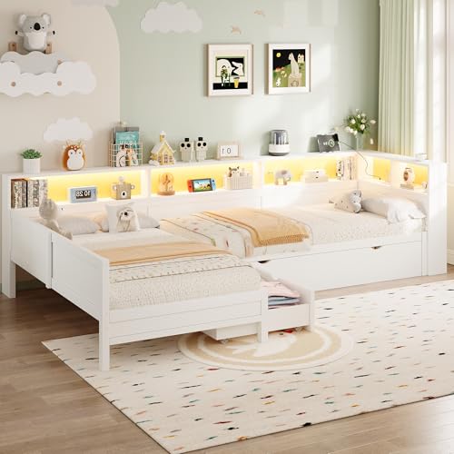 90 x 200 cm de madera en forma de L con cama nido y cajón, color blanco