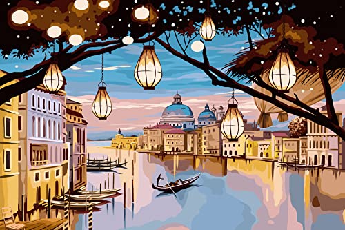 COOVLIV Paint by Number for Adults Night Venice, 16x24inch Easy Unique Best Masterpiece Paint by Number, Modern Paris Beginner DIY Painting by Numbers