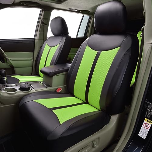 Flying Banner Green PU Leather and Mesh Breathable Universal Fit Front Car Seat Covers with Airbag Compatible - Image 5
