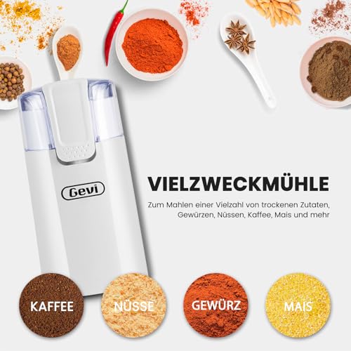 Gevi Kaffeemühle, schnelles Mahlen, einstellbarer Mahlgrad, Bohnenmesser aus Edelstahl, Sicherheitsabdeckung, Anti-Rutsch-Füße,weiß – Bild 4