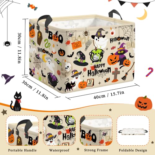 Image of Clastyle Large Spooky Halloween Baby Gift Basket Stuffers Boy Girl Pumpkin Bat Graveyard Boo Nursery Bin Kid Book Toy Box Collapsible Clothes Organizer for Bedroom, Spide Bat, 40 * 30 * 30 cm