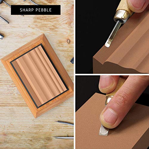 Sharp Pebble Sharpening Stones For Wood Carving Tools-Two Whetstones Grit 400 & 1000 Gouge Sharpener- Waterstone Sharpening System For Wood Carving Knives & Chisels With Non-Slip Bamboo Base #TOP5