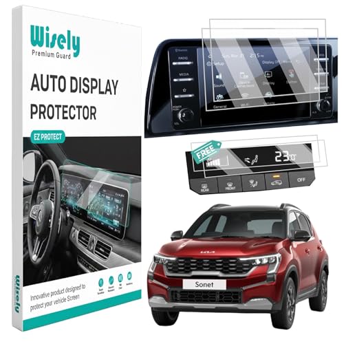 Image of Wisely 4Pcs - Screen Guard for KIA SONET (2024-26+) HTK HTK PLUS HTX Car - 8 Inch Display (2Pcs) Infotainment System & (2Pcs) AC Panel Protector - Stereo Accessories - Touch Responsive - HD Clear, Easy Installation
