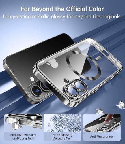 Image of mobistyle Designed for iPhone 16 Plus Luxury Electroplating Case [Magnetic Mag-Safe] [Integrated Lens Protection] Back Cover Case for iPhone 16 Plus (Meg-Safe Black) - Silicone