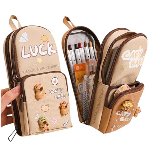 Image of Khasala Brothers Stylish Pencil Case 6 Layer with 3 Compartment Large Capacity Pen Pencil Pouch Multifunctional Pouch for School Kids Stationary Gift for Child (Brown)