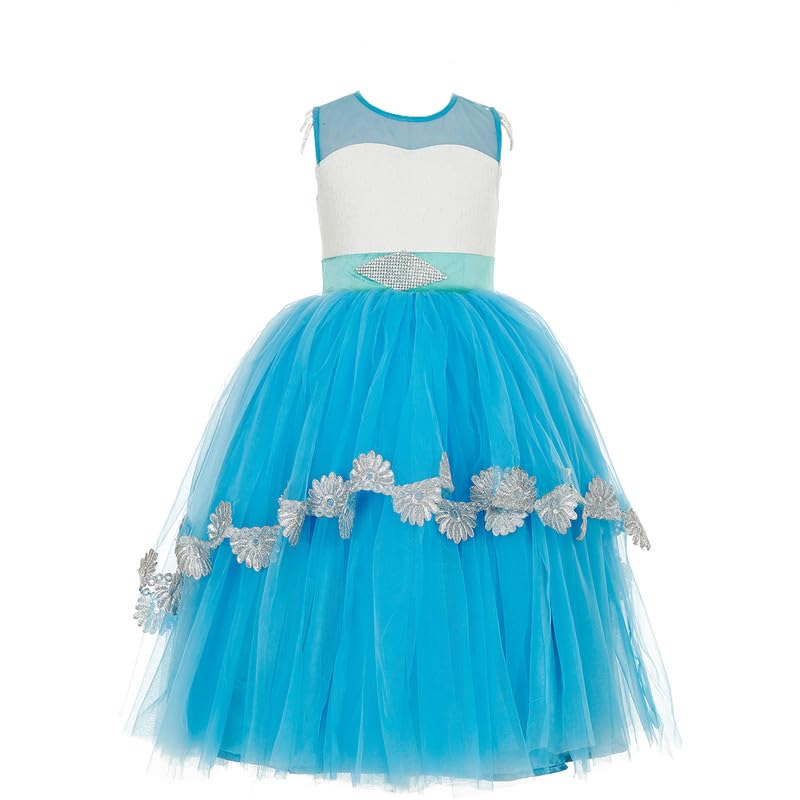 Image of Ripening Dress White and Blue Exquisite O-Neck A-Line Floor-Length Princess for Wedding Bridesmaid Birthday First Customized Communion Gown