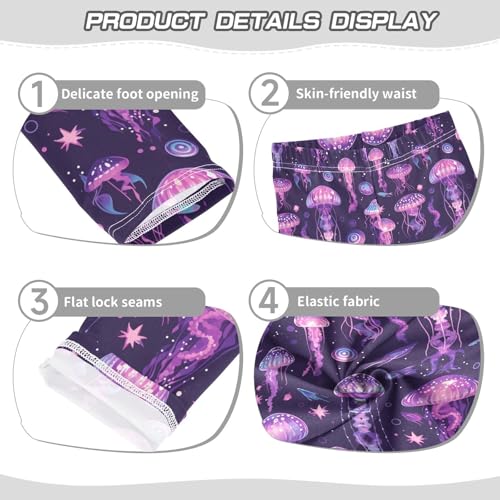 Purple Jellyfish Bioluminescent Disco Party Kids Girl's Legging Comfortable Full Length Athleisure Pants Running3