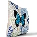 LuckyCow Easter Blue Butterfly Figure Embellished with Orchid Artistic Leaves Graphic, Decorative Square Accent Pillow Case, 18 X 18Inches, Light Blue Dark Blue Gold