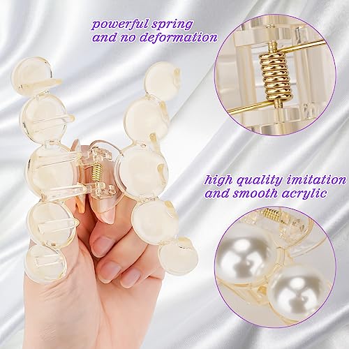 Leezmark Pearl Hair Claw Clips, pinzas grandes para cabello fino, grueso, rizado o largo, clips blancos para cabello para mujeres y niñas miniatura 3