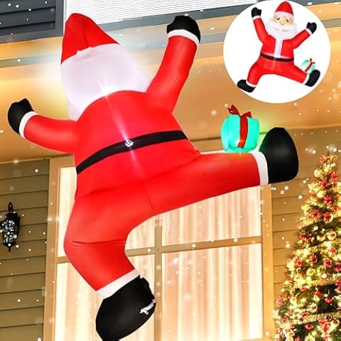 Christmas Inflatables Outdoor Decoration, 6 FT Christmas Decor Climbing Santa Claus Blow Up, Hanging Santa Claus Inflatables with Built-in LEDs for Indoor Yard Garden Window New Years Decorations Cover
