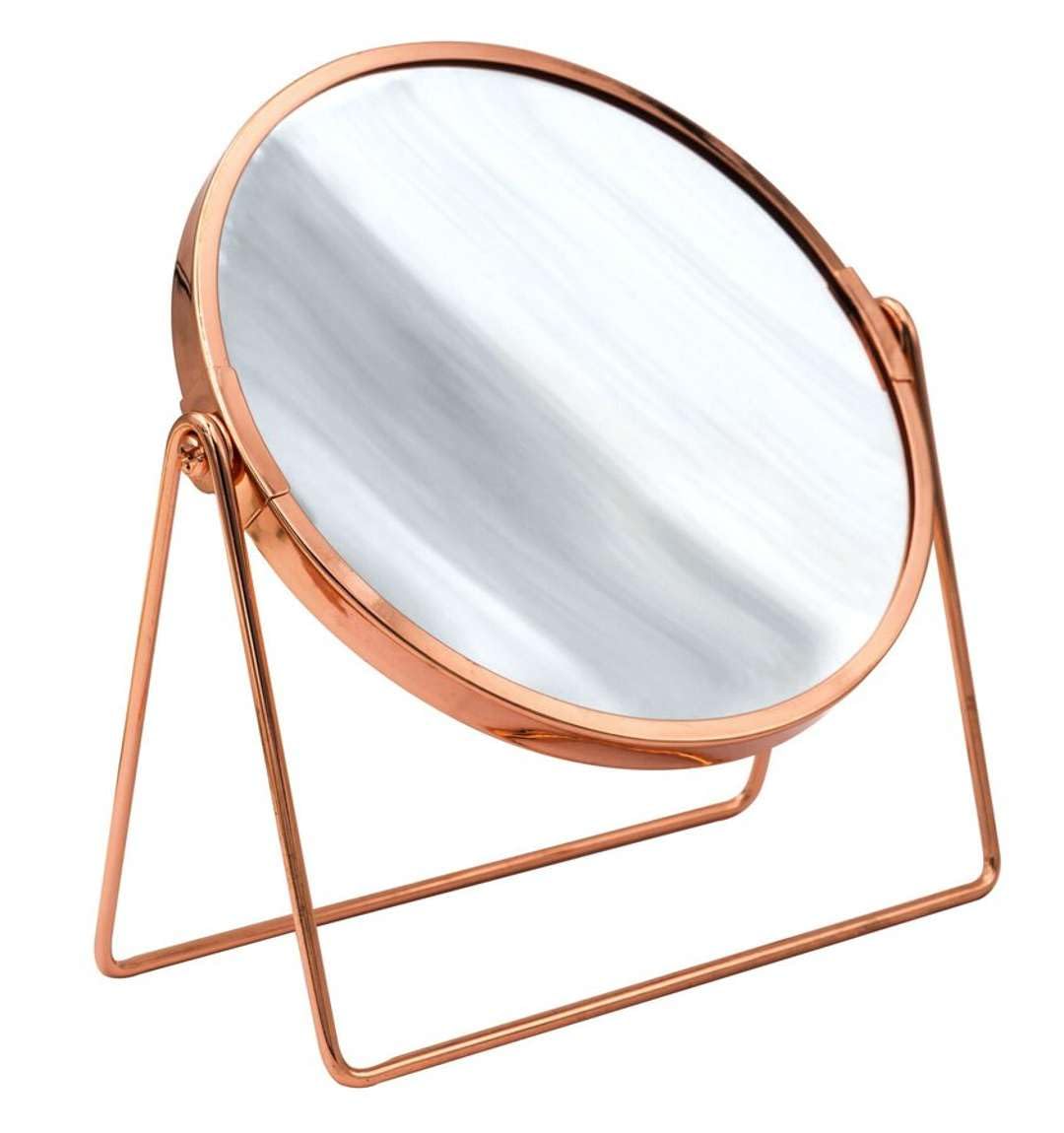 RIDDER Specchio da trucco con piedistallo in rame e oro rosa, con ingrandimento 5x, pratico e moderno