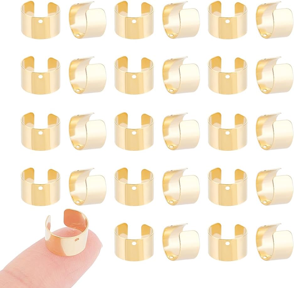 UNICRAFTALE 50Pcs Small Stainless Steel Cuff Earrings Findings Golden Cartilage Cuff Earrings Non-Piercing Dangle Earring Clip-on Earring with Loop for DIY Jewelry Making