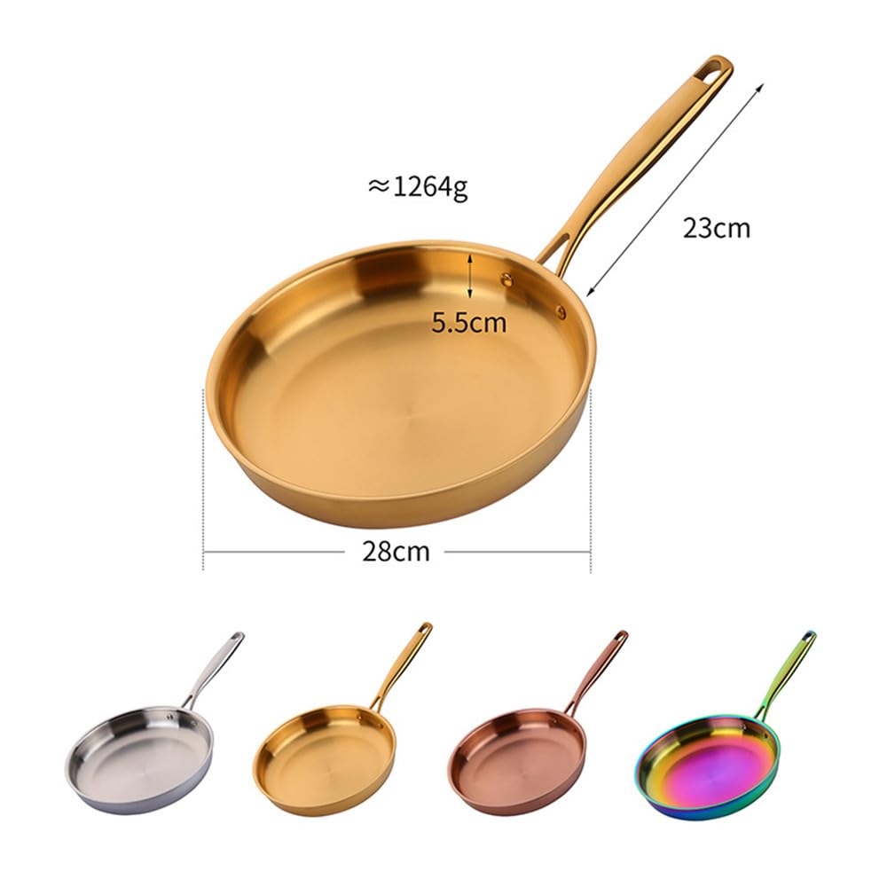 Bratpfanne aus Edelstahl 304, 28 cm, hochwertige Pfanne zum Braten von Steaks, antihaftbeschichtete Pfanne, Allzweck-Induktionsherd, Wok-Kochgeschirr, Regenbogen