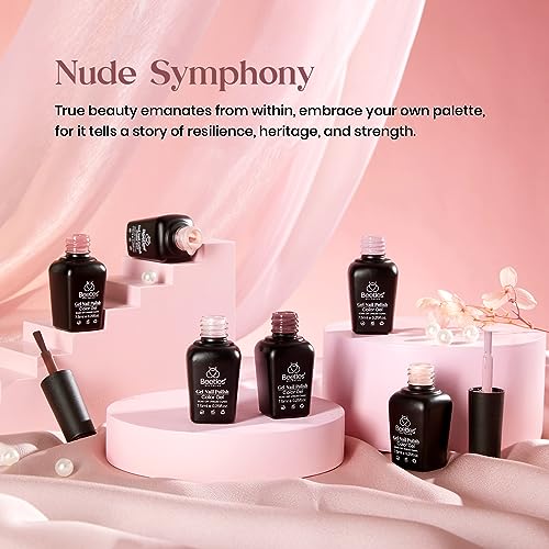 Image of beetles Nude Gel Polish - Nude Symphony 6 Colors Polish Set, Neutral Pink Brown Glitter Skintone Gel Nail Colors, Soak off Uv Led Lamp Needed Nail Art Design Home Diy Gifts For Women