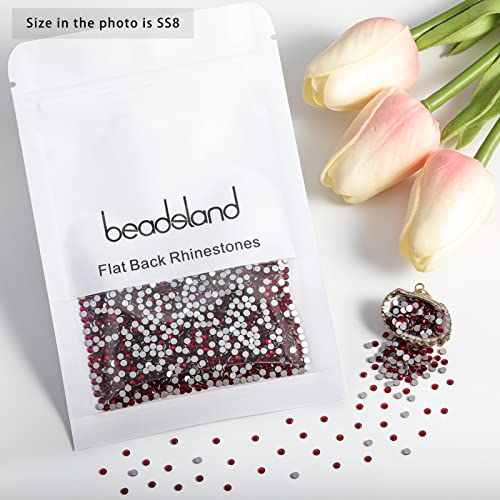 Image of Beadsland Flat Back Crystal Rhinestones, Dark Siam, SS8, 2880pcs | Flatback Glass Gems, 2.3-2.5mm, for Nail Art Craft, Glue Fix,Dark Red