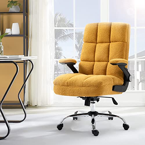 Yamasoro High Back Ergonomic Office Chair,Modern Computer Desk Chairs With Flip-Up Armrests, Faux Fur Executive Swivel Rolling Chair (Yellow) #TOP6
