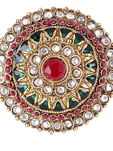 Gold-Plated Stone-Studded Adjustable Finger Ring