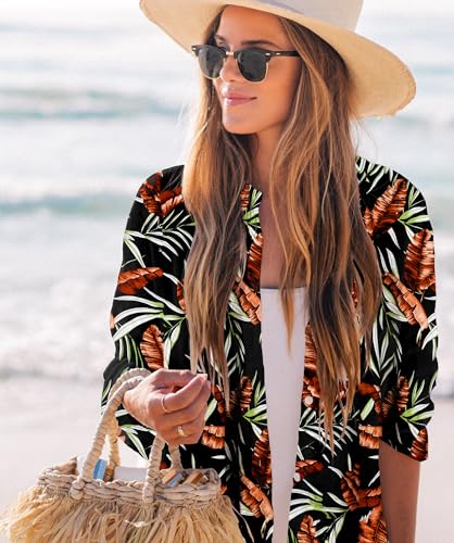 Image of Zoye Chen Women's Bikini Swimsuit Cover Up Button Down V Neck Shirts Long Sleeve Blouse Beachwear Bathing Suit