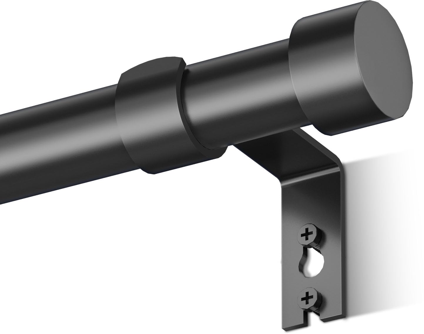 Adjustable Curtain Rods for Windows 16 to 75'', Cylindrical End Cap, 1-Inch-Diameter, Black (40-190cm)
