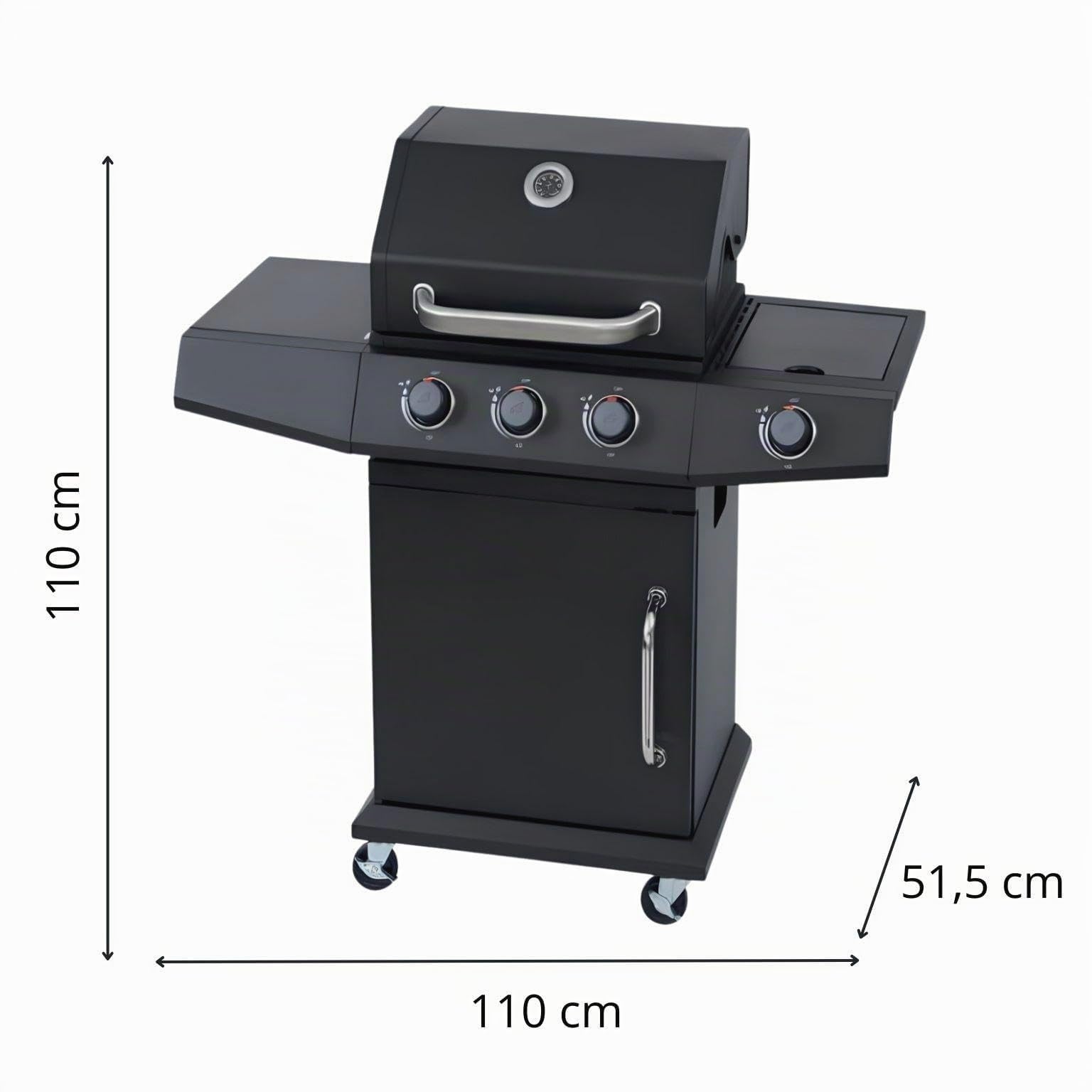 Barbecue a gas Ambra Garden Florida 3 fuochi + 1 fornello laterale piastra e griglia in ghisa 10,9 Kw