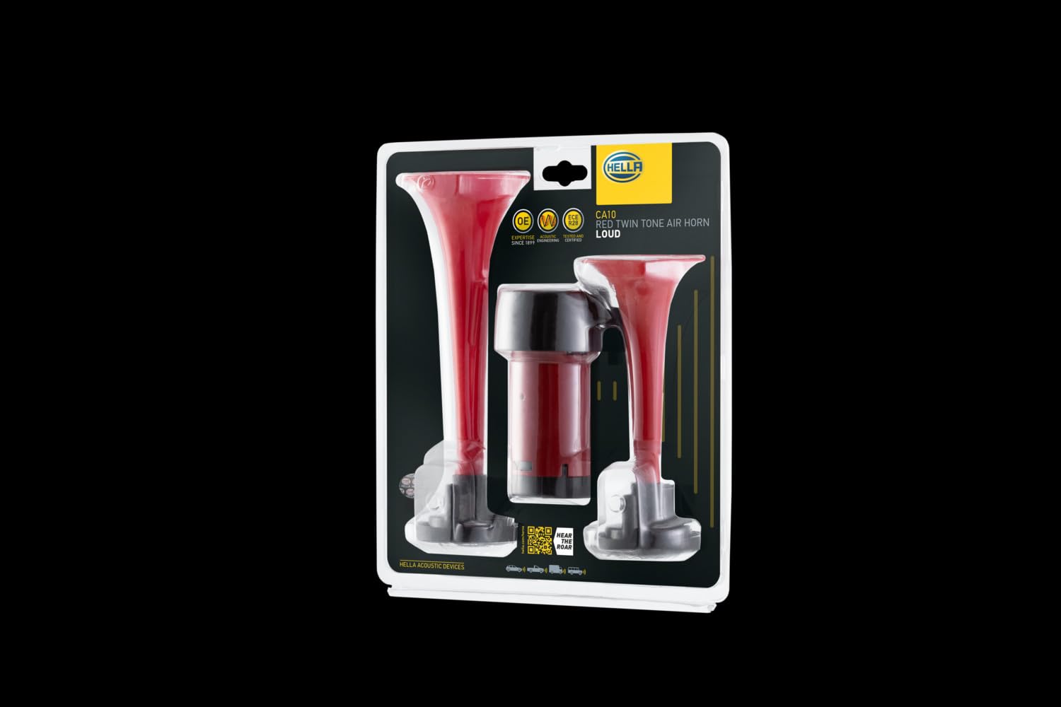 Hella Korna Ca10-12V - 115Db(A) - 600Hz-756Hz - Yüksek Ses/Düşük Ses - Elektrikli Pnömatik - Ece Onaylı - Gövde Rengi: Kırmızı/Siyah - Miktar: 1 Horn