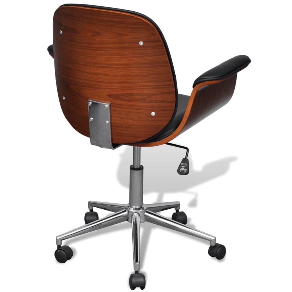 Reposabrazos giratorio de madera curvada y piel sintética, altura regulable con respaldo ergonómico, ruedas, mecanismo basculante para oficina, oficina en casa, estudio, cómoda silla de